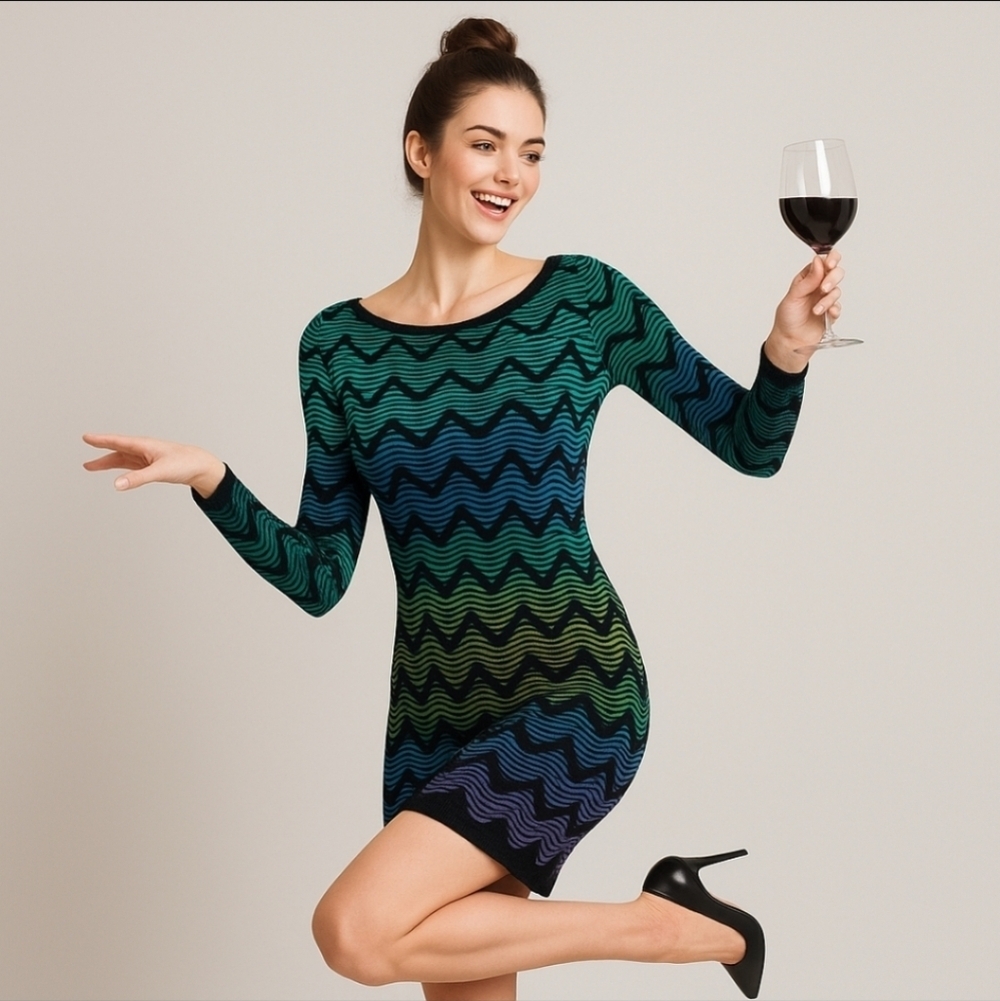 M Missoni Wave Knit Long Sleeve Bodycon Dress Size 40 IT SMulticolor